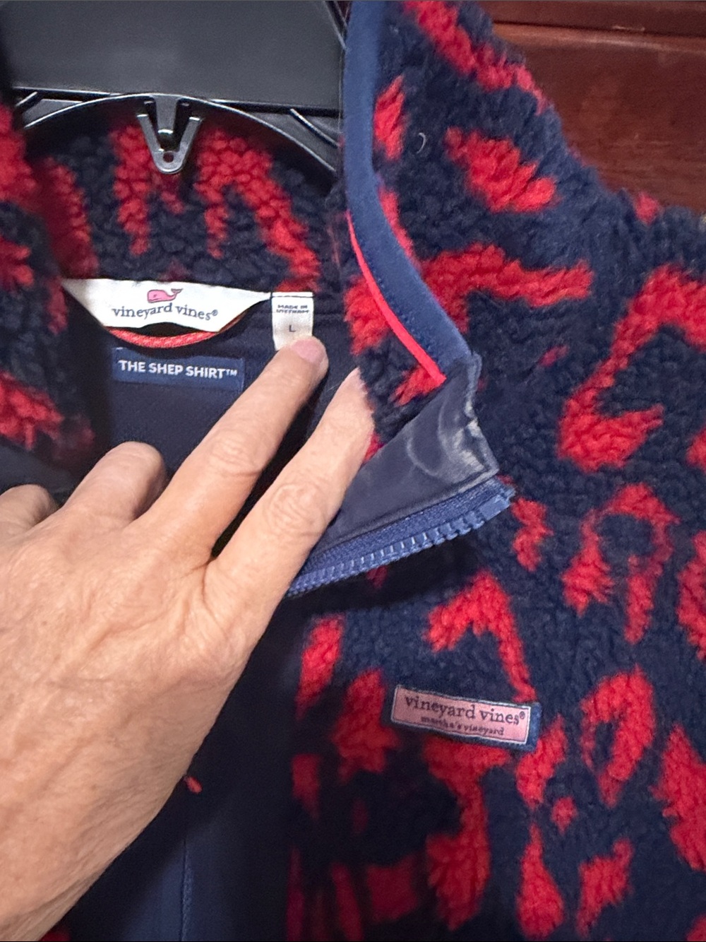 Vineyard Vines Navy and Red Sherpa Zip-Up Jacket